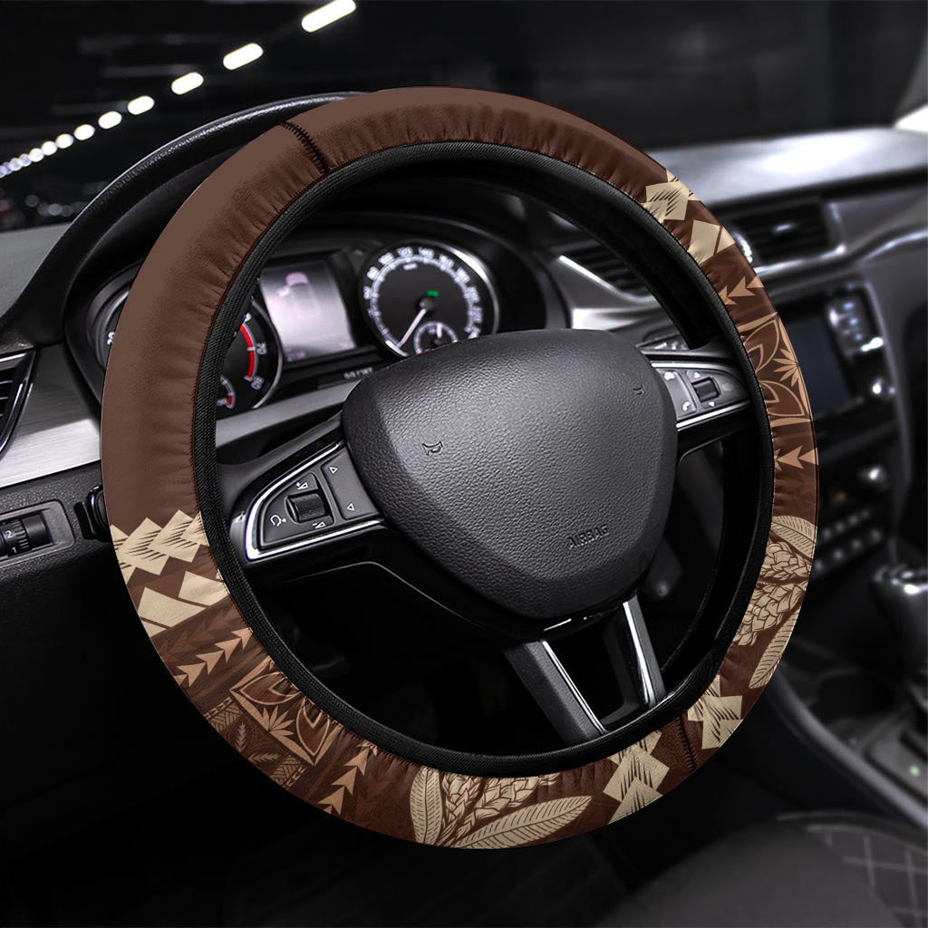 Brown Samoa Siapo Teuila Flowers Steering Wheel Cover