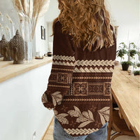 Brown Samoa Siapo Teuila Flowers Women Casual Shirt