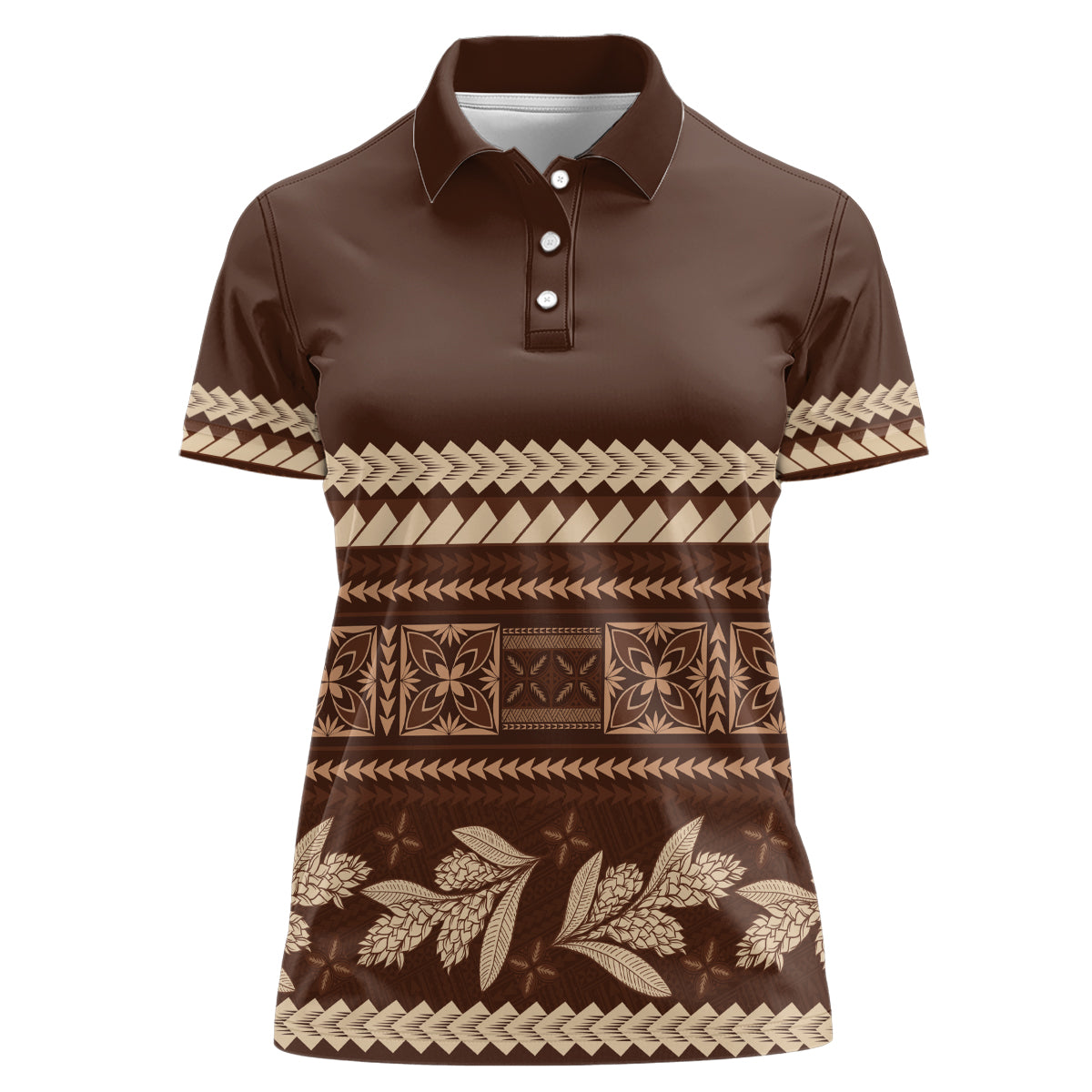 Brown Samoa Siapo Teuila Flowers Women Polo Shirt