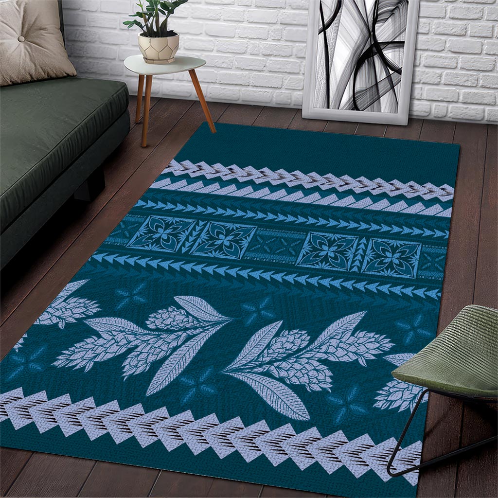 Dark Cyan Samoa Siapo Teuila Flowers Area Rug