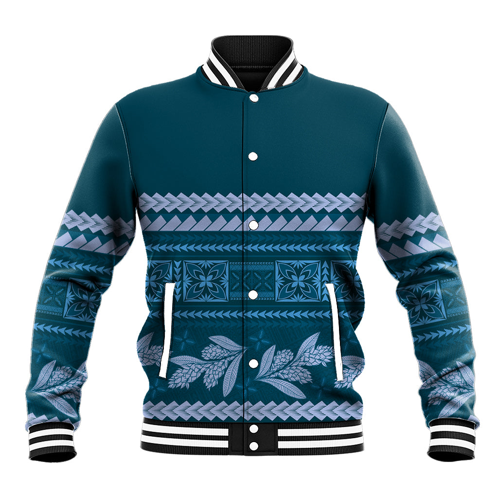 Dark Cyan Samoa Siapo Teuila Flowers Baseball Jacket