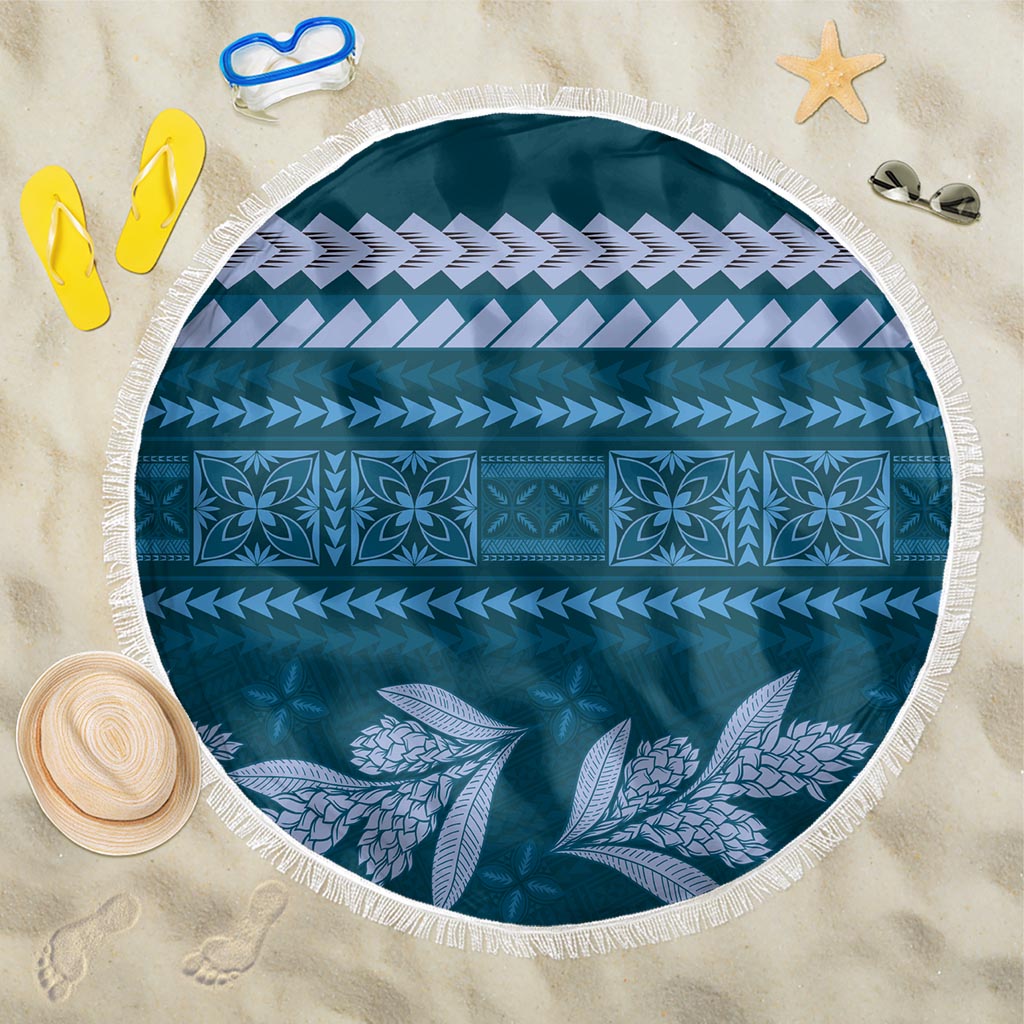 Dark Cyan Samoa Siapo Teuila Flowers Beach Blanket