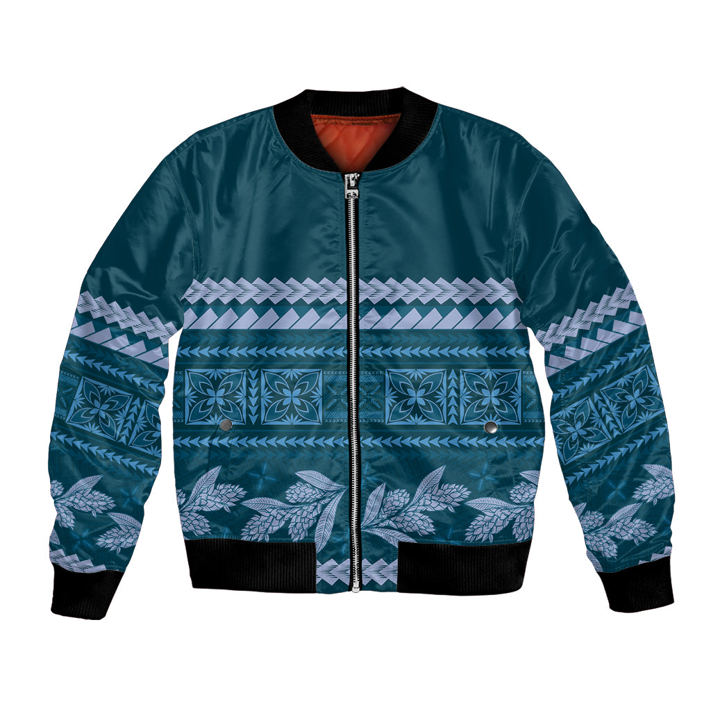 Dark Cyan Samoa Siapo Teuila Flowers Bomber Jacket