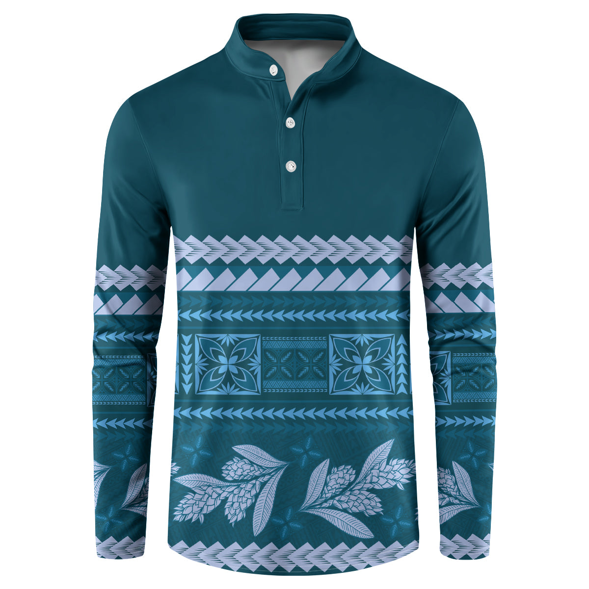 Dark Cyan Samoa Siapo Teuila Flowers Button Sweatshirt