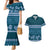 Dark Cyan Samoa Siapo Teuila Flowers Couples Matching Mermaid Dress and Hawaiian Shirt