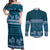 Dark Cyan Samoa Siapo Teuila Flowers Couples Matching Off Shoulder Maxi Dress and Long Sleeve Button Shirt