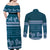 Dark Cyan Samoa Siapo Teuila Flowers Couples Matching Off Shoulder Maxi Dress and Long Sleeve Button Shirt