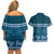 Dark Cyan Samoa Siapo Teuila Flowers Couples Matching Off Shoulder Short Dress and Hawaiian Shirt