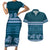 Dark Cyan Samoa Siapo Teuila Flowers Couples Matching Short Sleeve Bodycon Dress and Hawaiian Shirt