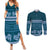 Dark Cyan Samoa Siapo Teuila Flowers Couples Matching Summer Maxi Dress and Long Sleeve Button Shirt