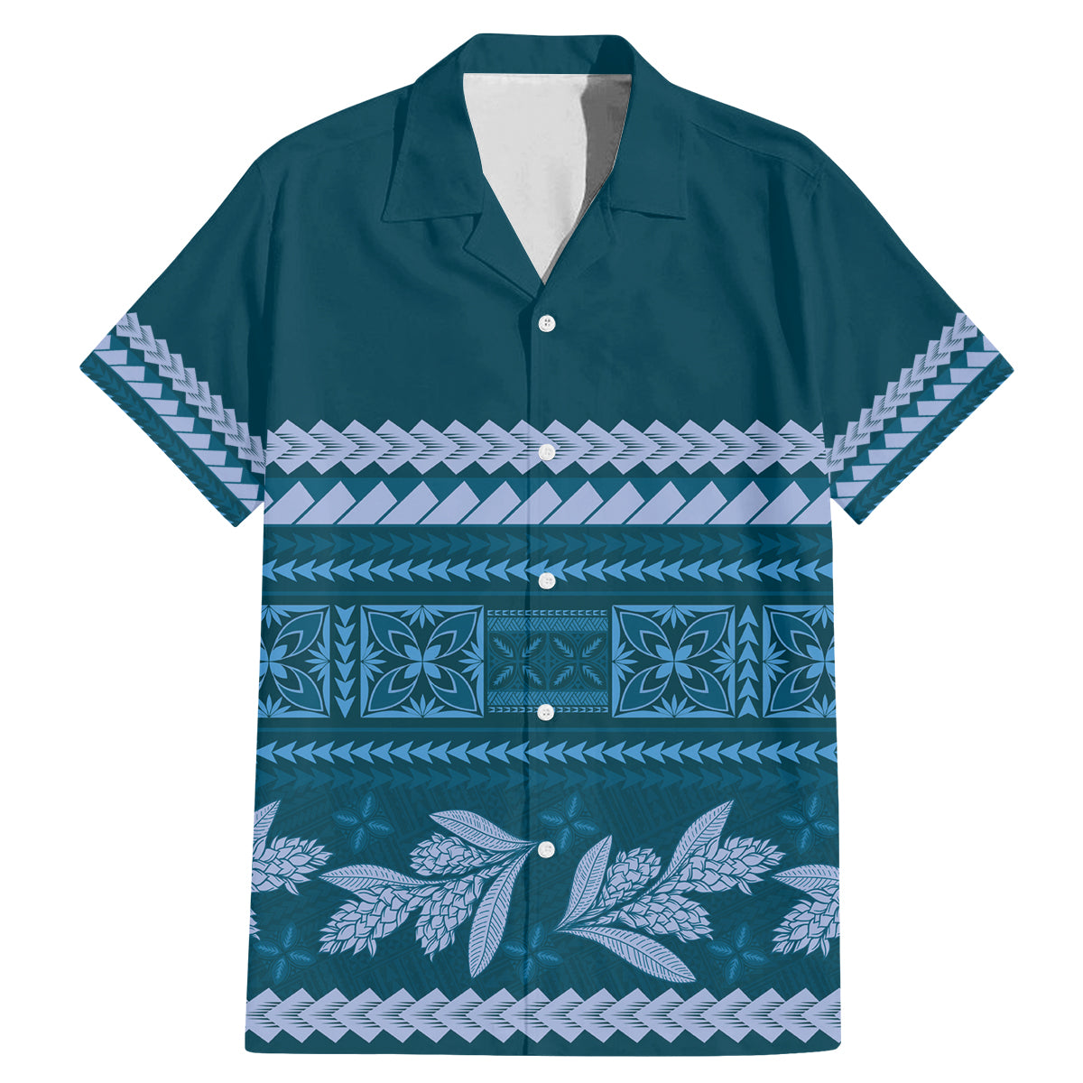 Dark Cyan Samoa Siapo Teuila Flowers Family Matching Mermaid Dress and Hawaiian Shirt