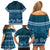 Dark Cyan Samoa Siapo Teuila Flowers Family Matching Off Shoulder Short Dress and Hawaiian Shirt