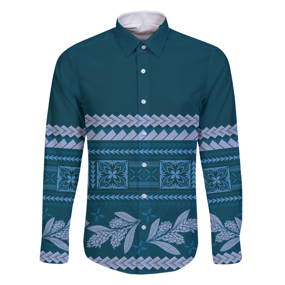 Dark Cyan Samoa Siapo Teuila Flowers Family Matching Off Shoulder Short Dress and Hawaiian Shirt