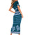 Dark Cyan Samoa Siapo Teuila Flowers Family Matching Short Sleeve Bodycon Dress and Hawaiian Shirt