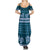 Dark Cyan Samoa Siapo Teuila Flowers Family Matching Summer Maxi Dress and Hawaiian Shirt