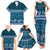 Dark Cyan Samoa Siapo Teuila Flowers Family Matching Tank Maxi Dress and Hawaiian Shirt