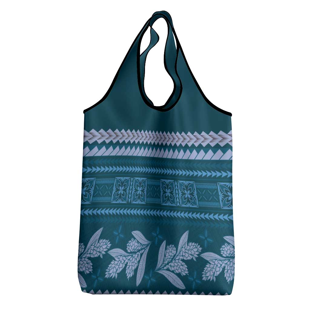 Dark Cyan Samoa Siapo Teuila Flowers Grocery Bag LT14 - Polynesian Pride