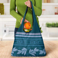 Dark Cyan Samoa Siapo Teuila Flowers Grocery Bag LT14 - Polynesian Pride