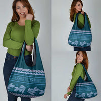 Dark Cyan Samoa Siapo Teuila Flowers Grocery Bag LT14 - Polynesian Pride