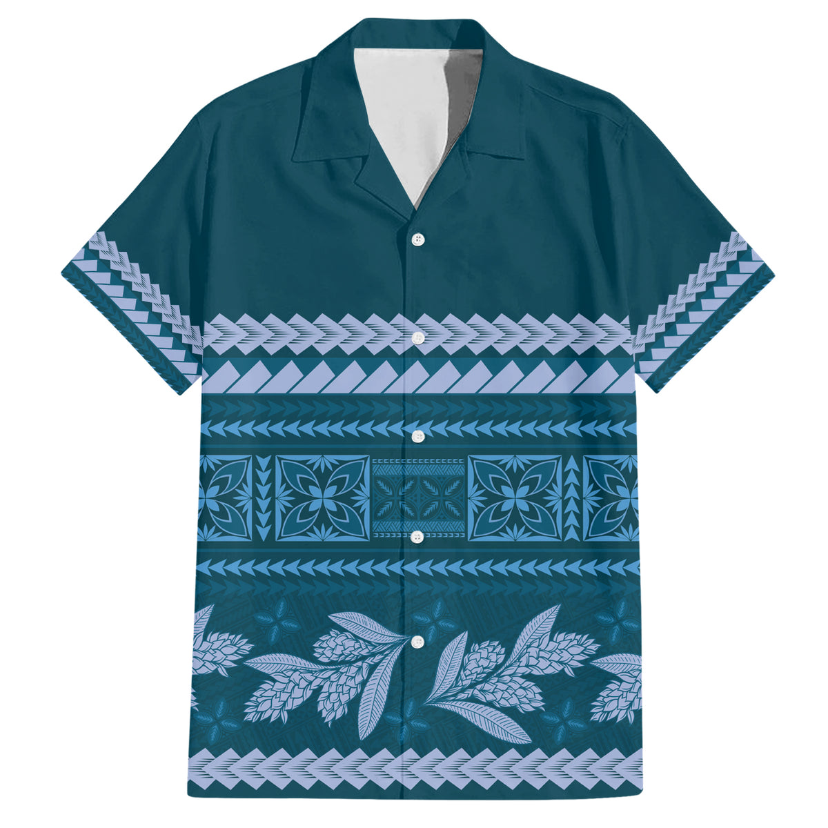 Dark Cyan Samoa Siapo Teuila Flowers Hawaiian Shirt