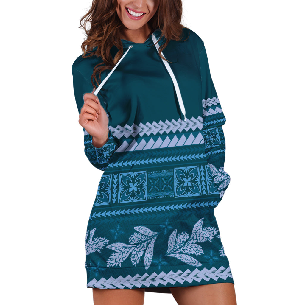 Dark Cyan Samoa Siapo Teuila Flowers Hoodie Dress