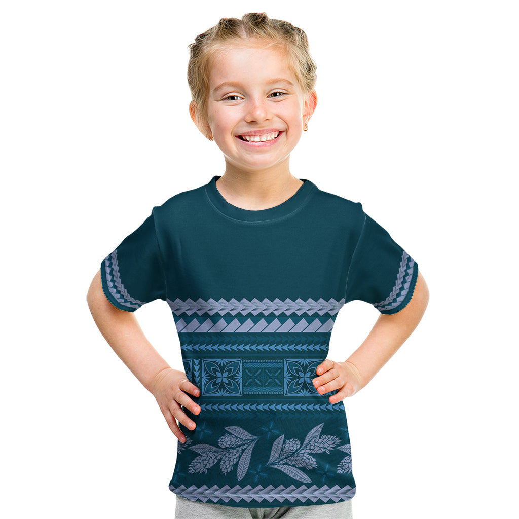 Dark Cyan Samoa Siapo Teuila Flowers Kid T Shirt