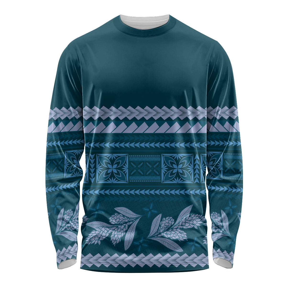 Dark Cyan Samoa Siapo Teuila Flowers Long Sleeve Shirt