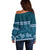 Dark Cyan Samoa Siapo Teuila Flowers Off Shoulder Sweater