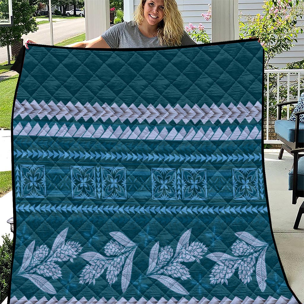 Dark Cyan Samoa Siapo Teuila Flowers Quilt