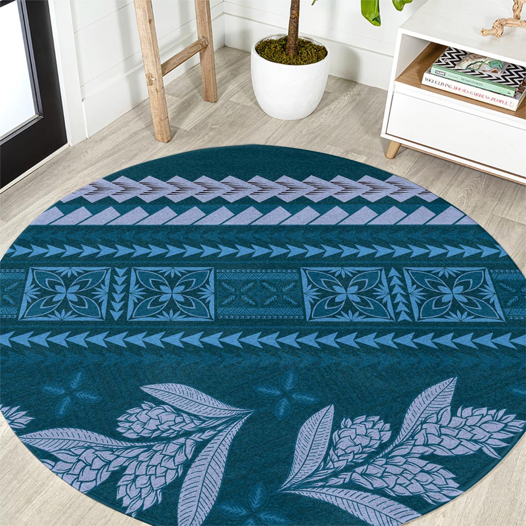 Dark Cyan Samoa Siapo Teuila Flowers Round Carpet