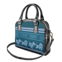 Dark Cyan Samoa Siapo Teuila Flowers Shoulder Handbag