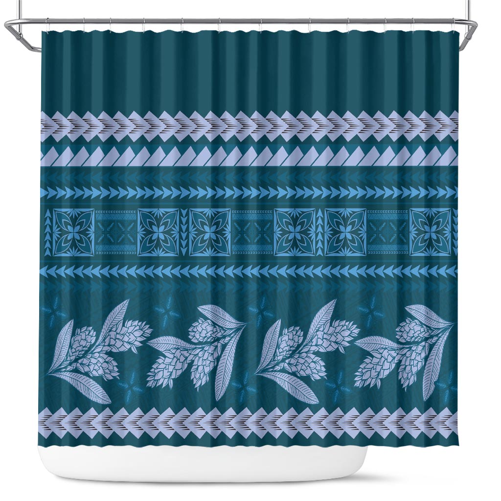 Dark Cyan Samoa Siapo Teuila Flowers Shower Curtain