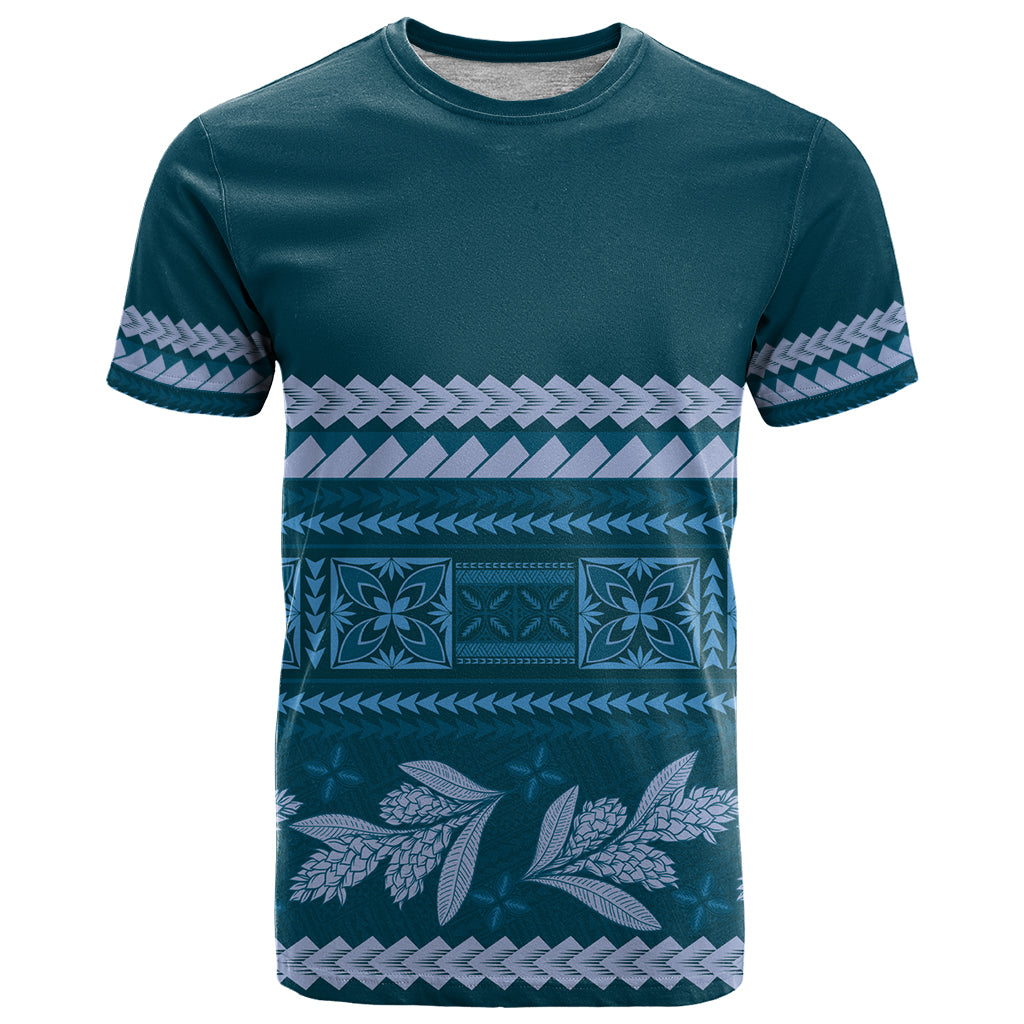 Dark Cyan Samoa Siapo Teuila Flowers T Shirt