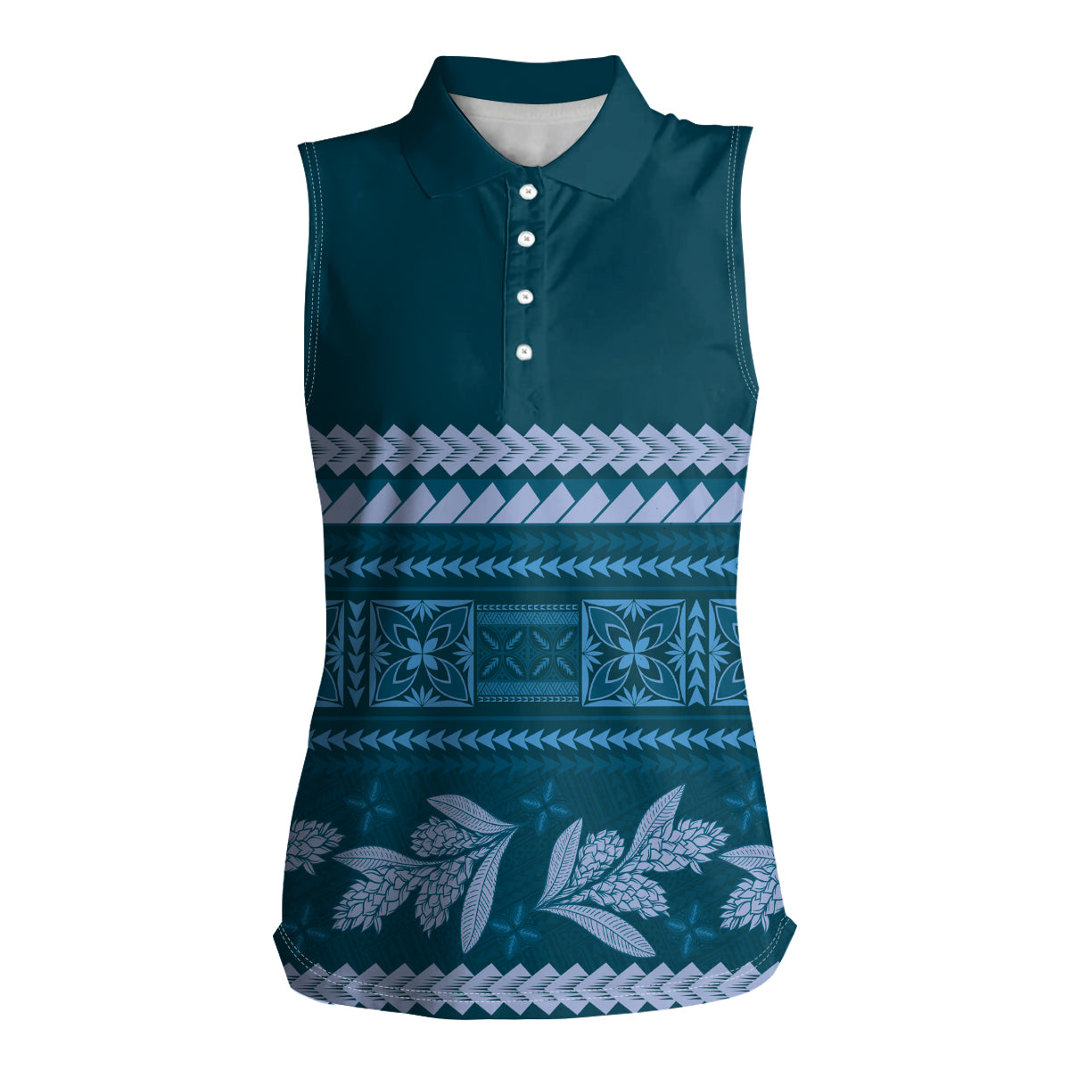 Dark Cyan Samoa Siapo Teuila Flowers Women Sleeveless Polo Shirt