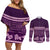 Purple Samoa Siapo Teuila Flowers Couples Matching Off Shoulder Short Dress and Long Sleeve Button Shirt