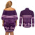 Purple Samoa Siapo Teuila Flowers Couples Matching Off Shoulder Short Dress and Long Sleeve Button Shirt