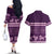 Purple Samoa Siapo Teuila Flowers Couples Matching Off The Shoulder Long Sleeve Dress and Hawaiian Shirt