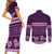 Purple Samoa Siapo Teuila Flowers Couples Matching Short Sleeve Bodycon Dress and Long Sleeve Button Shirt