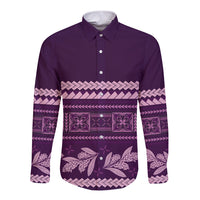 Purple Samoa Siapo Teuila Flowers Long Sleeve Button Shirt