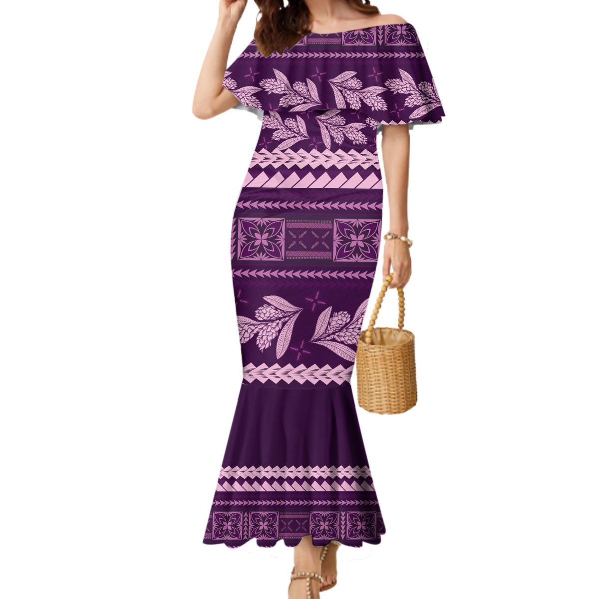 Purple Samoa Siapo Teuila Flowers Mermaid Dress