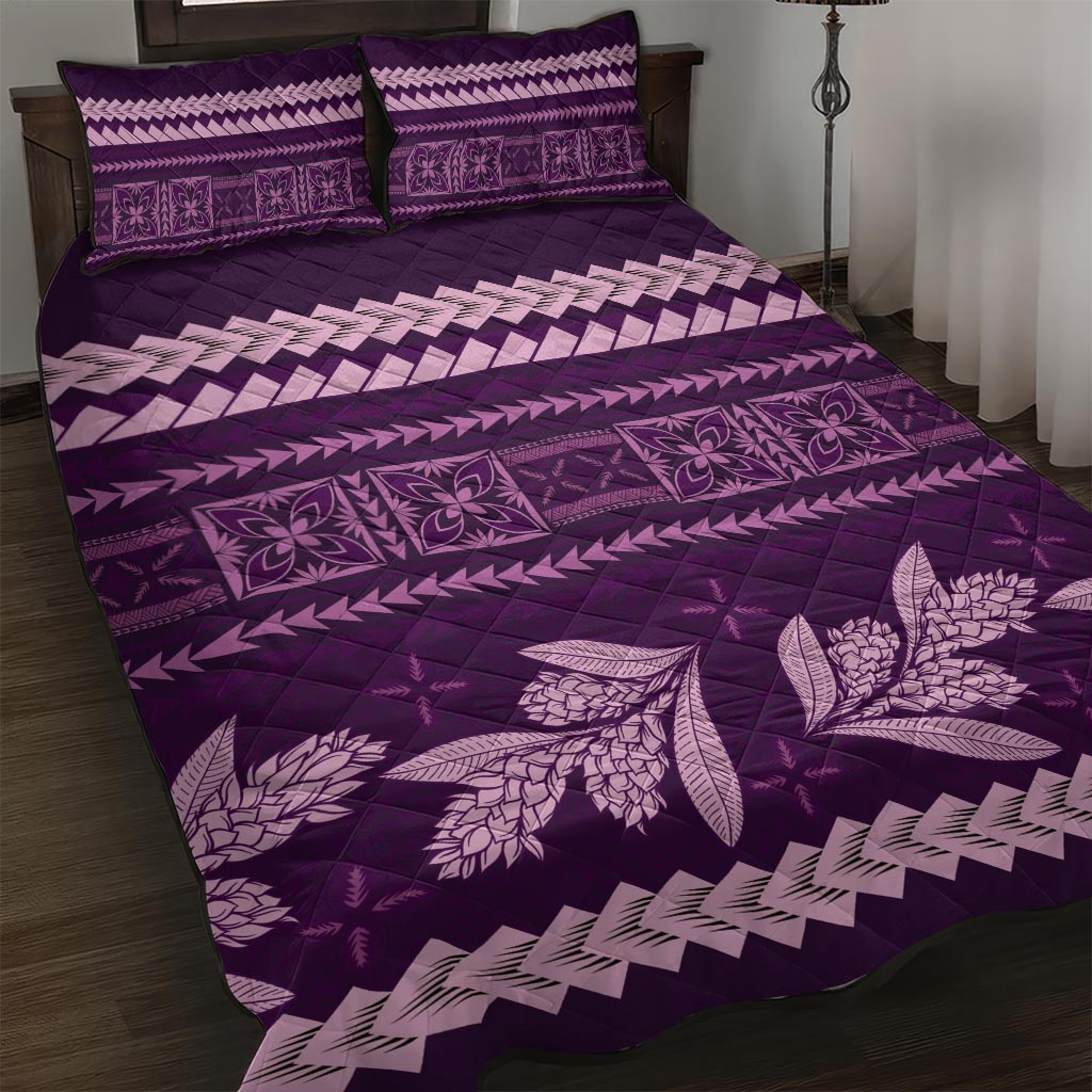 Purple Samoa Siapo Teuila Flowers Quilt Bed Set