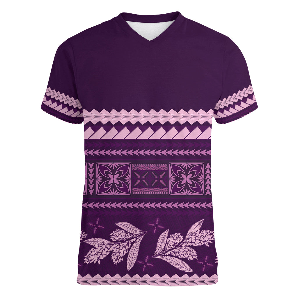 Purple Samoa Siapo Teuila Flowers Women V-Neck T-Shirt