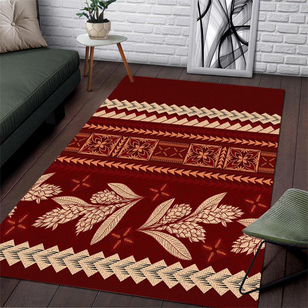 Red Samoa Siapo Teuila Flowers Area Rug