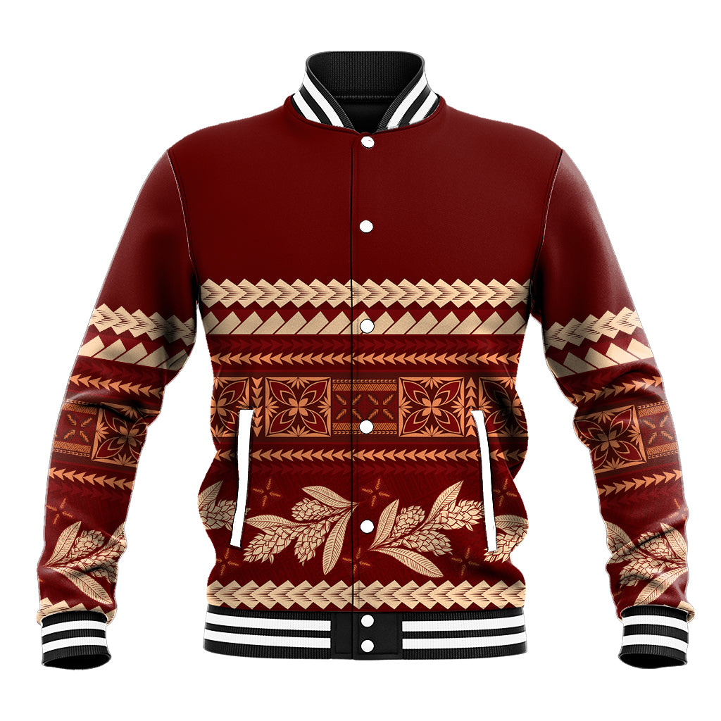 Red Samoa Siapo Teuila Flowers Baseball Jacket