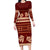 Red Samoa Siapo Teuila Flowers Family Matching Long Sleeve Bodycon Dress and Hawaiian Shirt