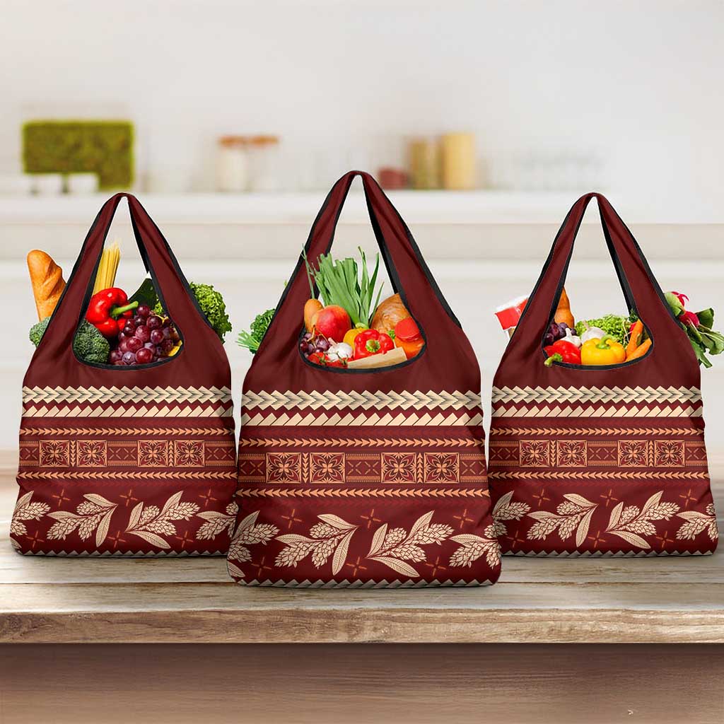 Red Samoa Siapo Teuila Flowers Grocery Bag LT14 3-pack One Size Red - Polynesian Pride