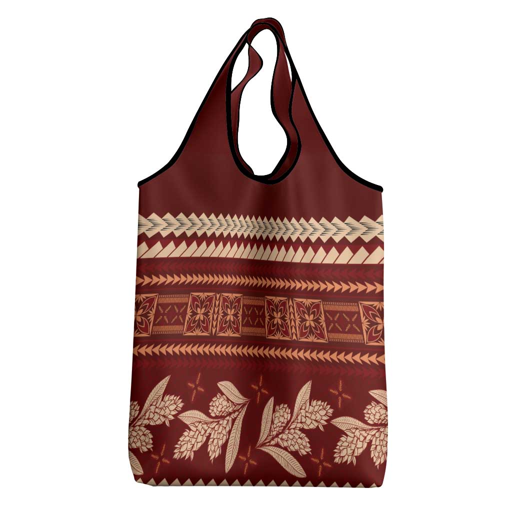 Red Samoa Siapo Teuila Flowers Grocery Bag LT14 - Polynesian Pride