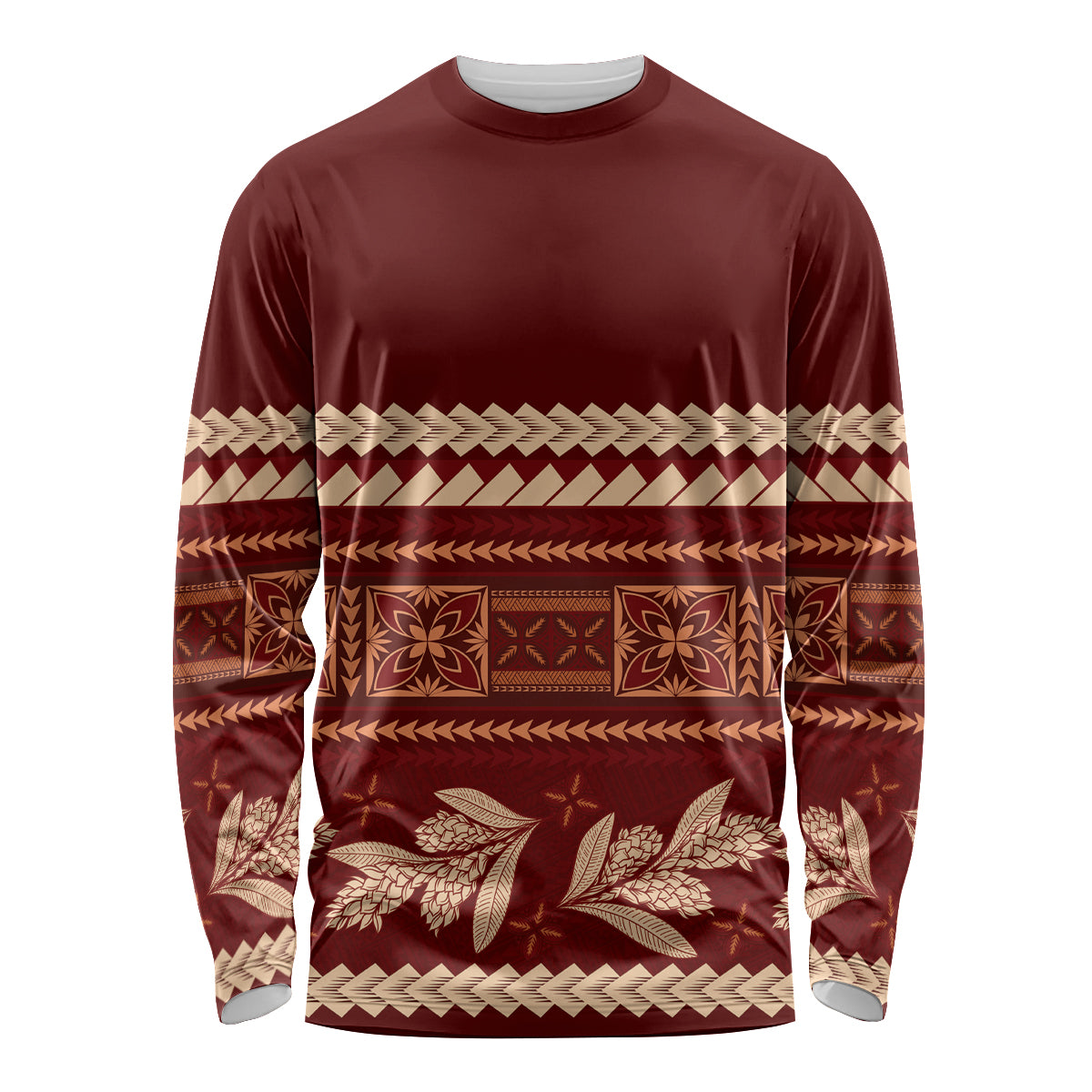 Red Samoa Siapo Teuila Flowers Long Sleeve Shirt