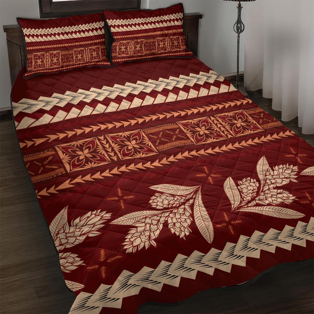 Red Samoa Siapo Teuila Flowers Quilt Bed Set