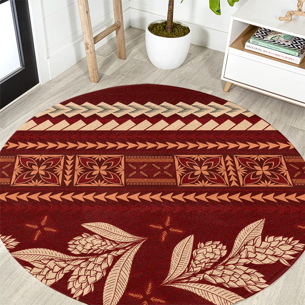 Red Samoa Siapo Teuila Flowers Round Carpet